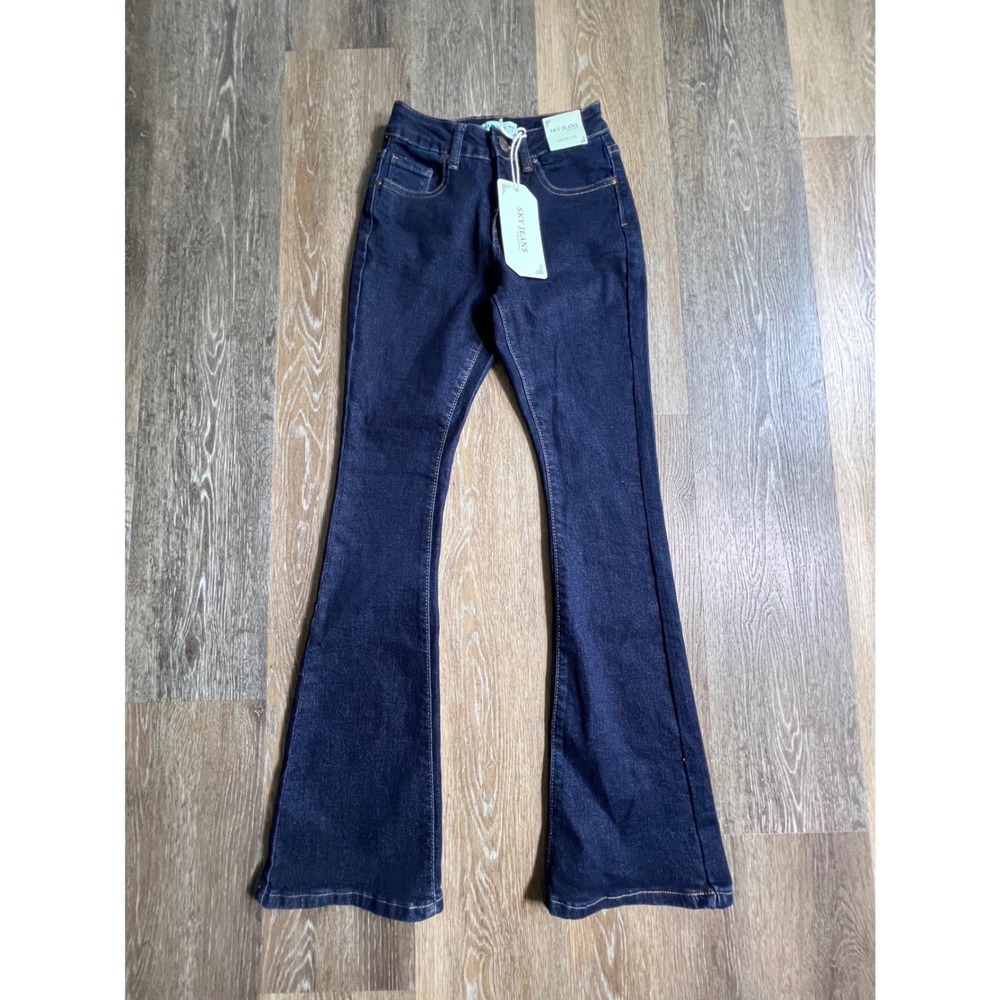 Sky Jeans Flare Jeans Women Size 0 Dark Blue High Rise Bell Bottom Denim 2197